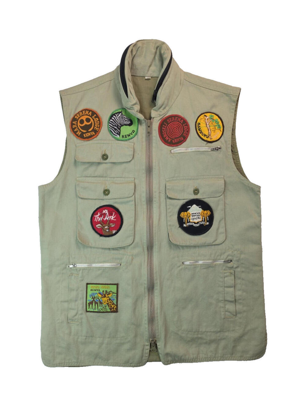 Vintage Kenya African Safari Patches Beige Hunting Vest Mens Size Medium M